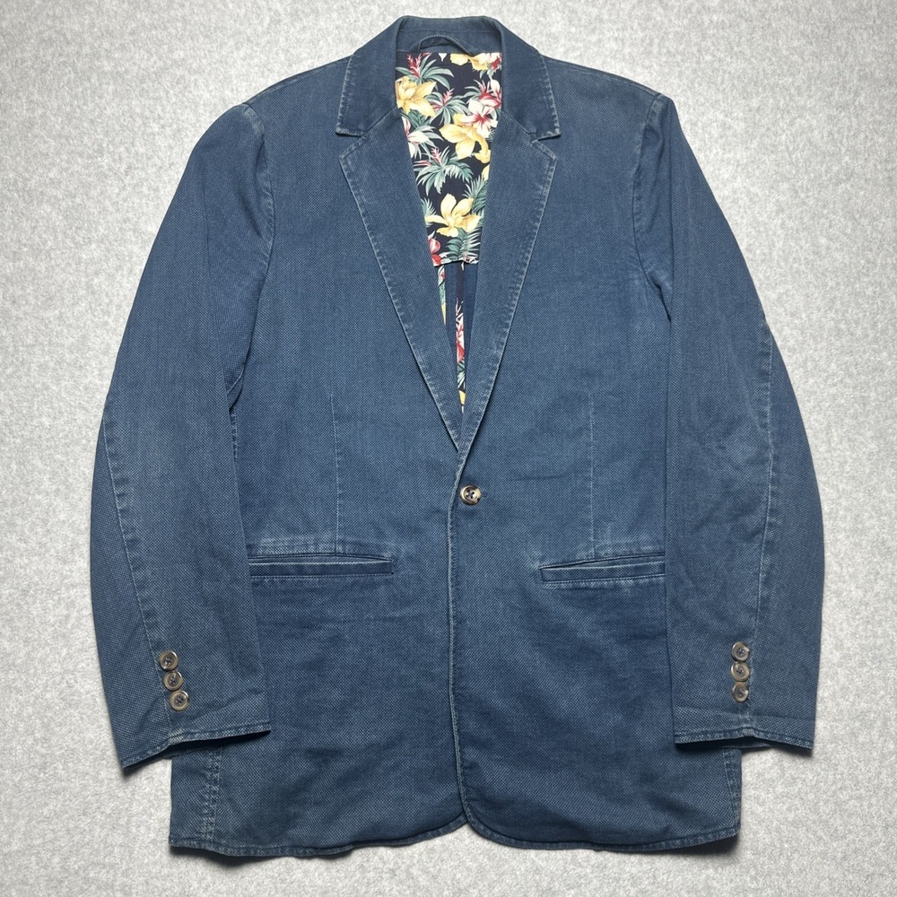 Marine Layer Blue Cotton Washed Denim Hawaiian Summer Jacket Coat Blazer 42